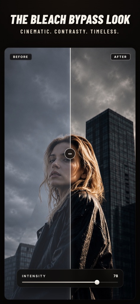 The bleach bypass look — cinematic, contrasty, timeless