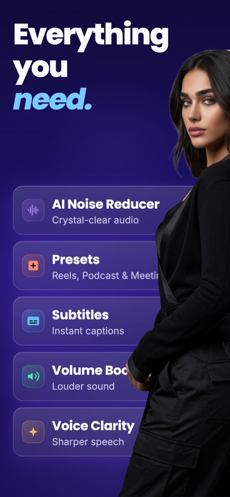 Everything you need: presets, subtitles, volume boost and voice clarity